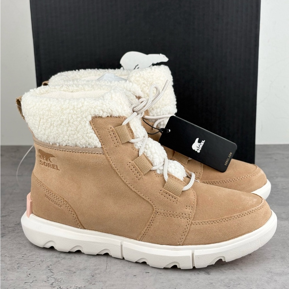 Sorel Women's Tan Suede Winter Boots with Cream Sherpa Collar